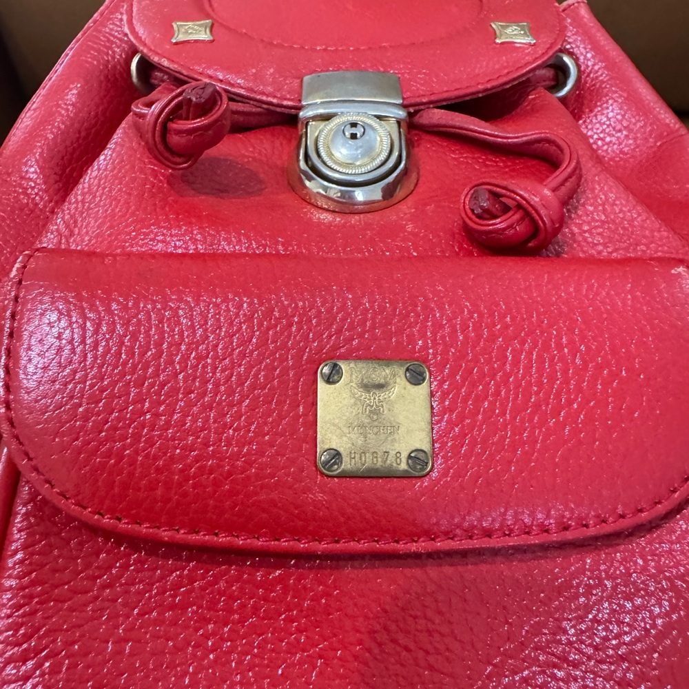 MCM Red Pebbled Leather Drawstring Backpack with Front Pocket SALE!!! - Picture 5 of 8
